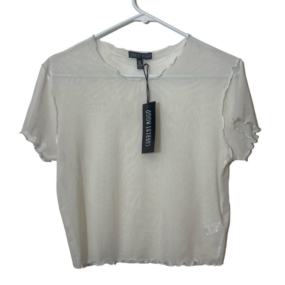 NWT Current mood scalloped white mesh top